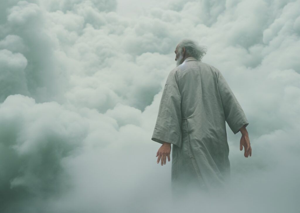 A father descending from heaven to see loved ones